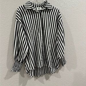Stylish Black and White Striped Button Down Shirt